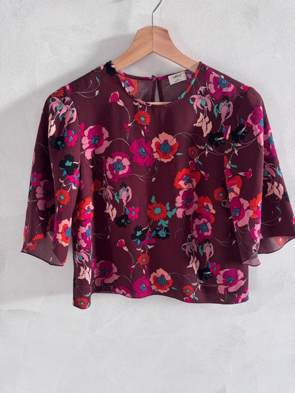 Wilfred - Burgundy Floral Short-Sleeve Blouse - Size XS